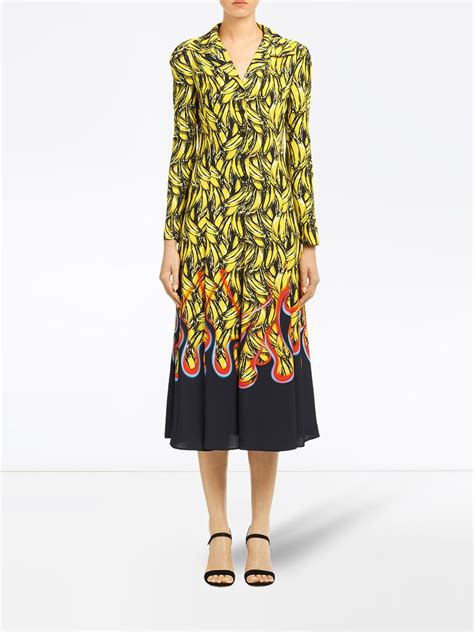 banana print prada|Prada Banana Print Midi Dress .